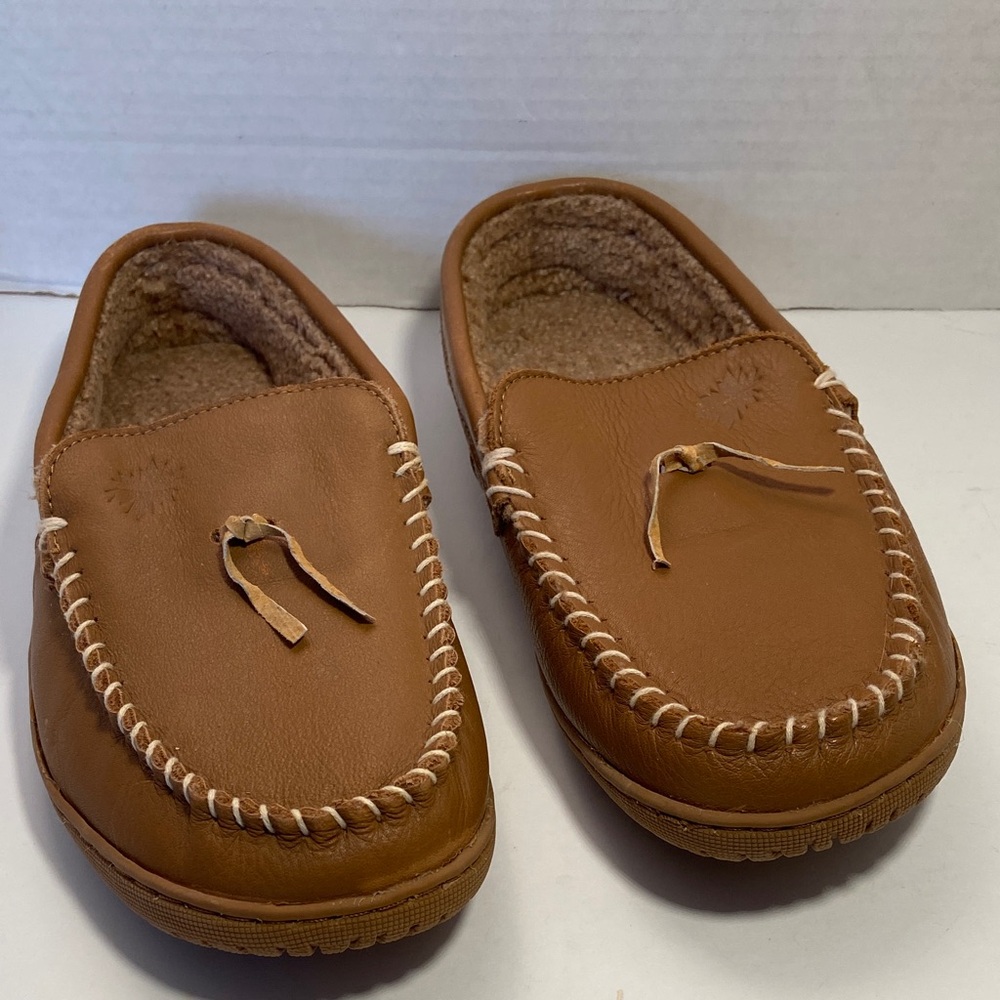 Foamtreads Brown Leather Moccasins with Cream Stitching